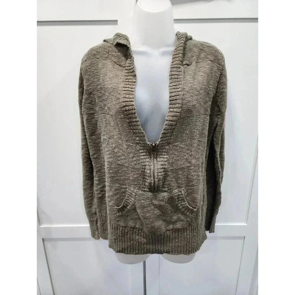 Maurices Hooded Sweater XL Green V Neck Chunky Cable Knit 1/2 Zip - Picture 1 of 6